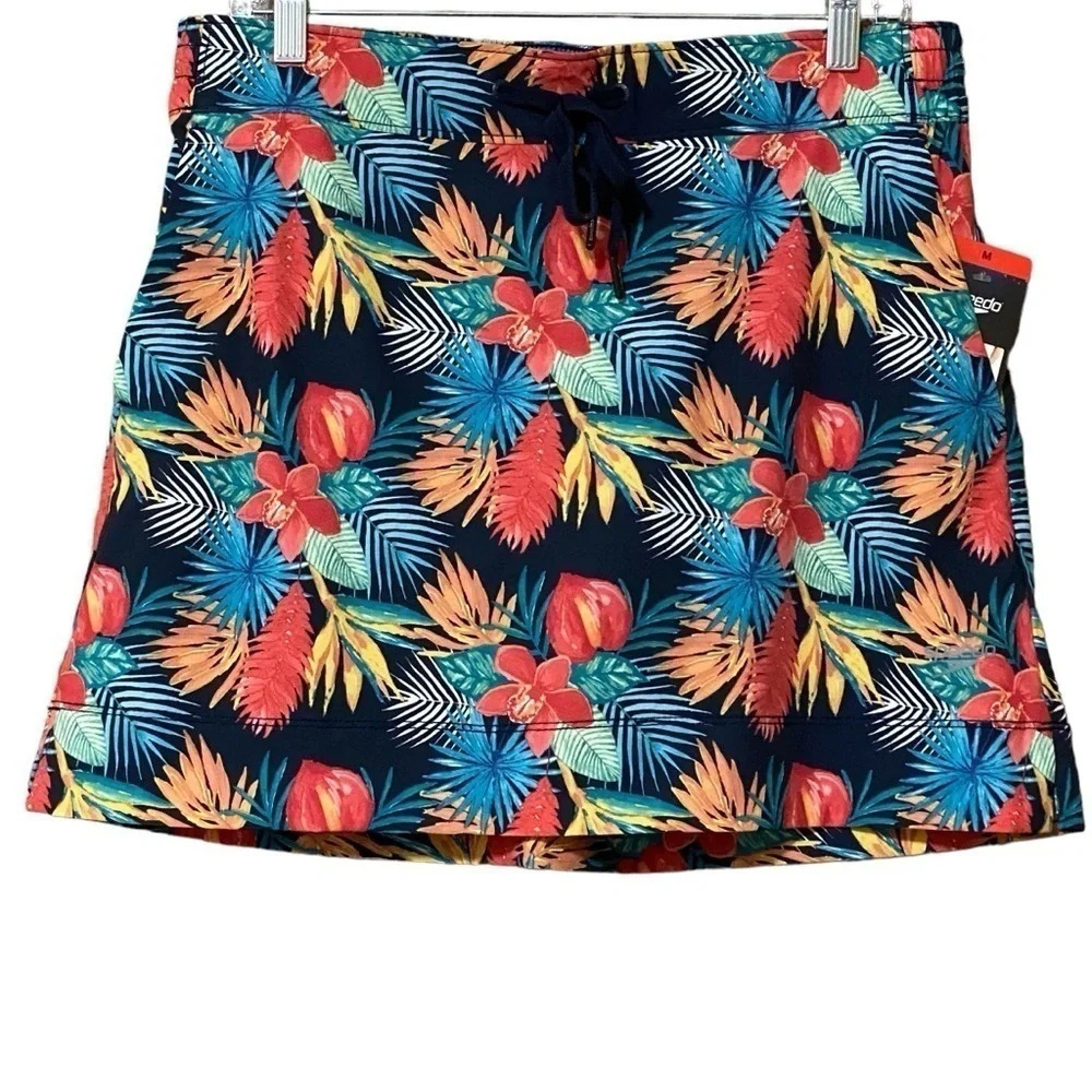 Speedo Women's M Navy Blue Tropical Floral Swim Skort UPF 50+ 4-Way Stretch NWT